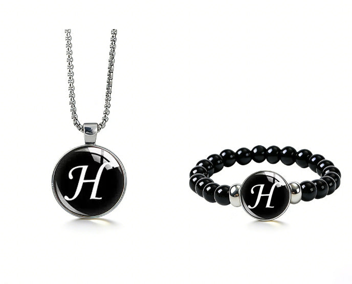 Women's Fashionable Black Time Stone With English Letters Necklace - H MegaBDM