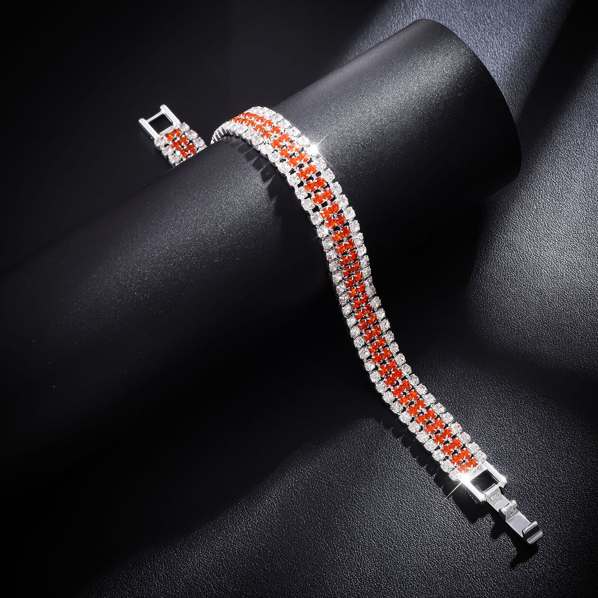 Women's Luxury Roman Crystal Gold Simple Full Diamond Bracelets - Silver Orange Diamond MegaBDM