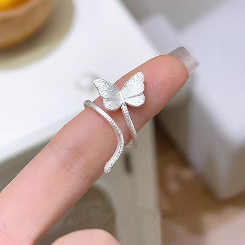 Women's Bow Tie Fashion Elegant Graceful Index Finger Light Luxury Minority Ring - Silver Butterfly MegaBDM