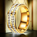 Stainless Steel Titanium Female French Style Starry Square Ring - 34-C-5 Gold Two Super Glue Rhinestone / No. 8 MegaBDM
