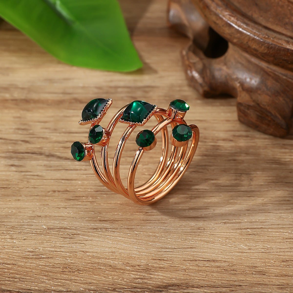 Crystal Gemstone Exaggerated Main Spring Original Ring - Green X2370 / One Size MegaBDM