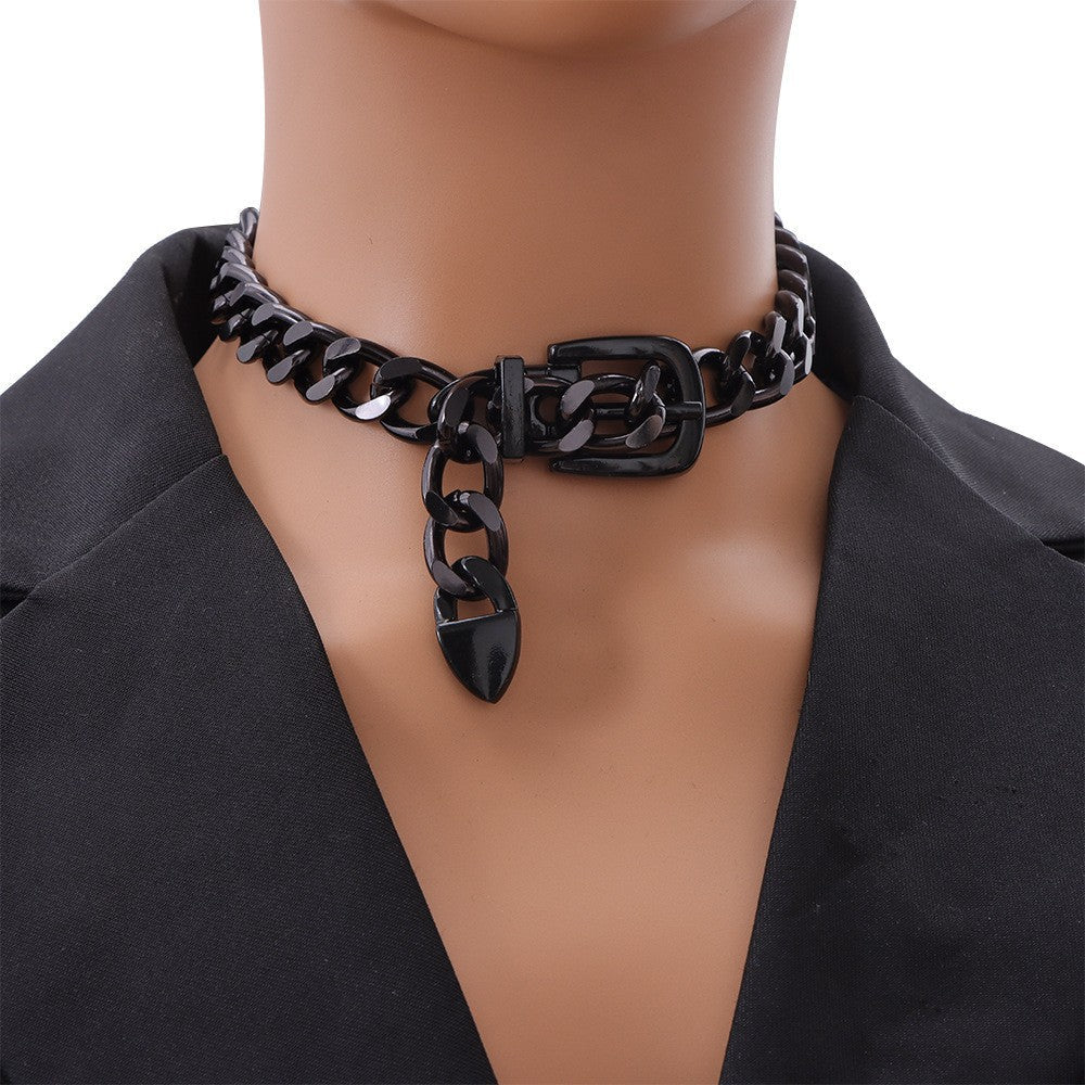 Thick Chain Buckle Clavicle Hip Hop Necklaces - Black round Buckle Necklace MegaBDM