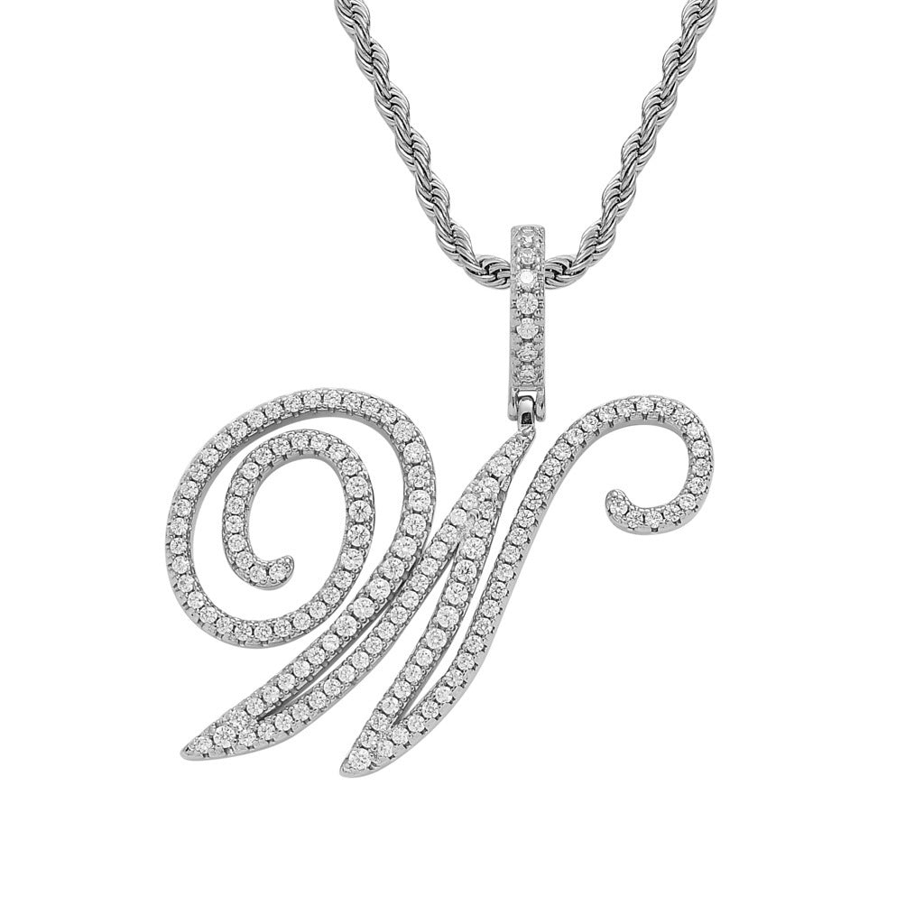 Body Grass English Letter Gold Inlaid Pendants - W (Silver) 60cm Hemp Flowers Chain MegaBDM