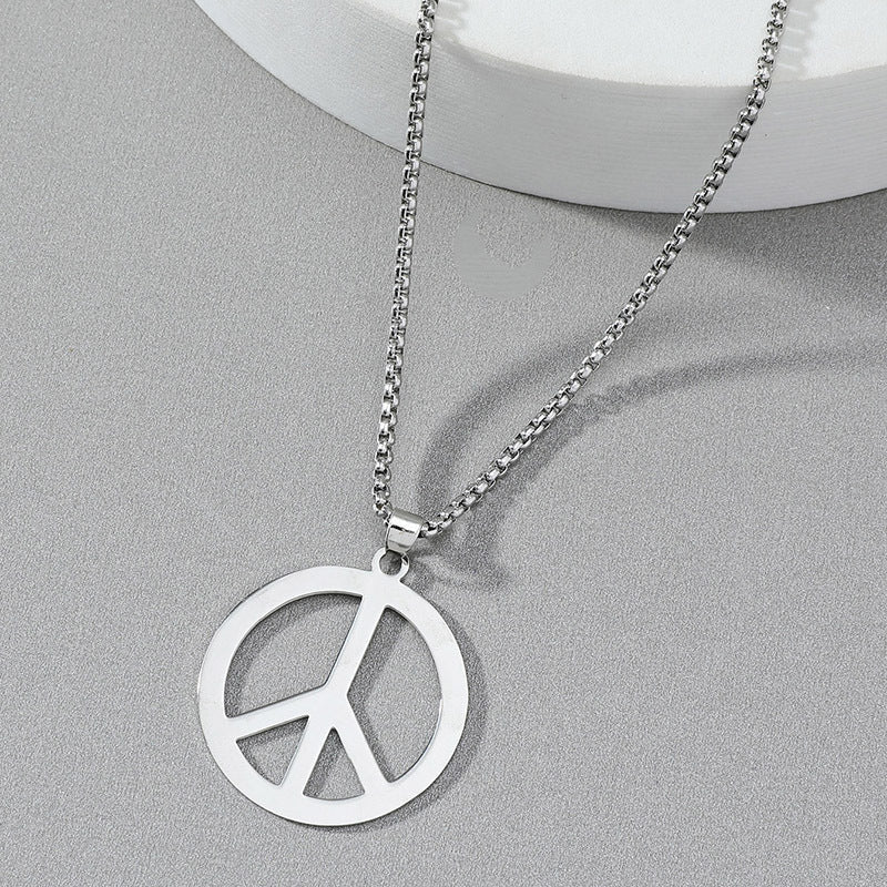 Men's Titanium Steel Stainless Korean Style Sweater Chain Peace Necklace - Steel Color MegaBDM