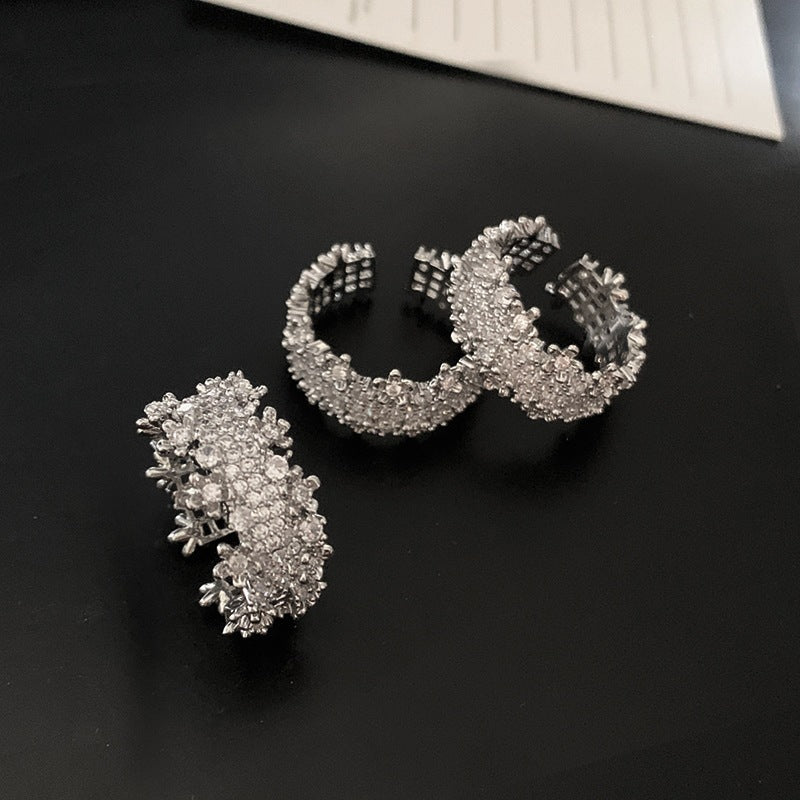 Diamond Super Flash Zircon Open Design Sense Niche High Class Ring MegaBDM