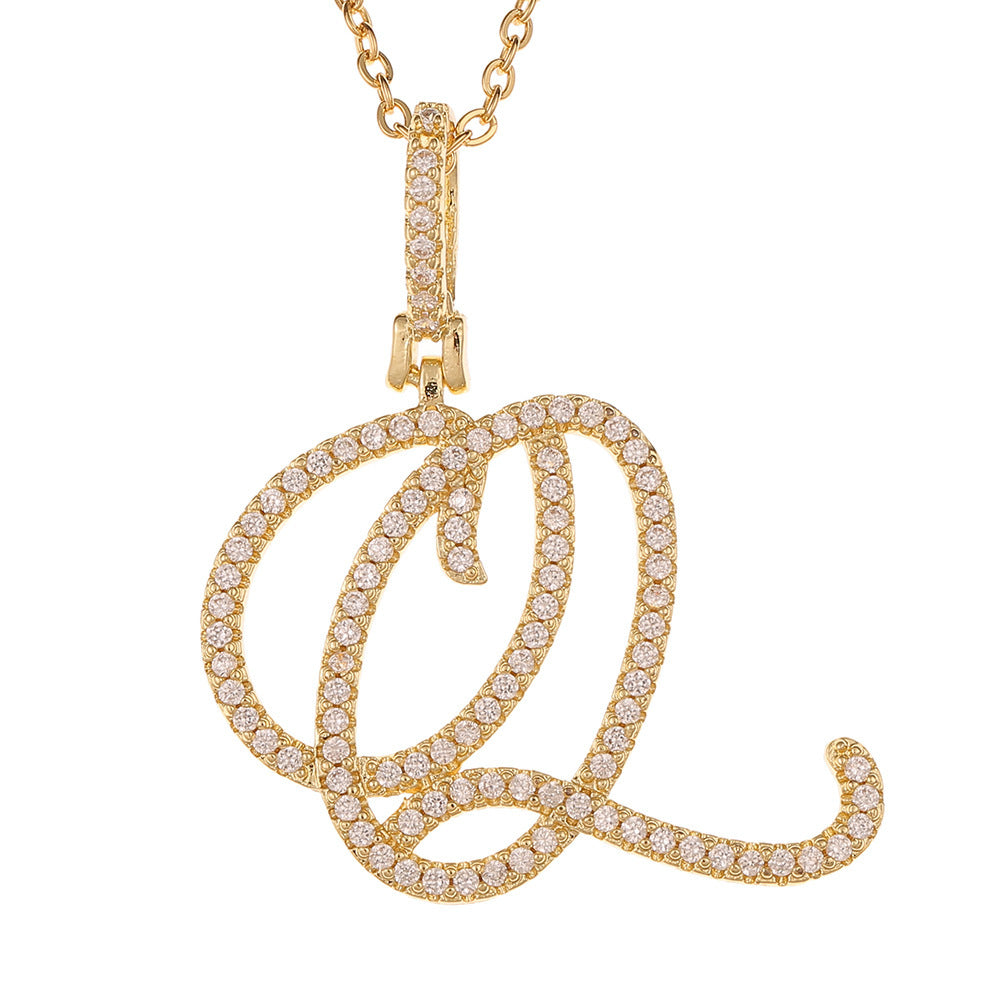 Women's & Men's Micro Inlaid Zircon Grass English Letter Pendants - Q (Including Chain) Gold MegaBDM