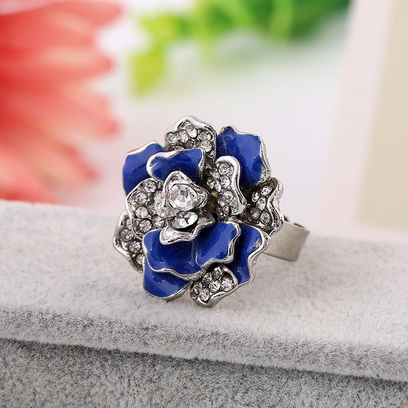 Women's Luxury Flower Series Romantic Diamond Drop Ring - Sapphire Blue-White K MegaBDM