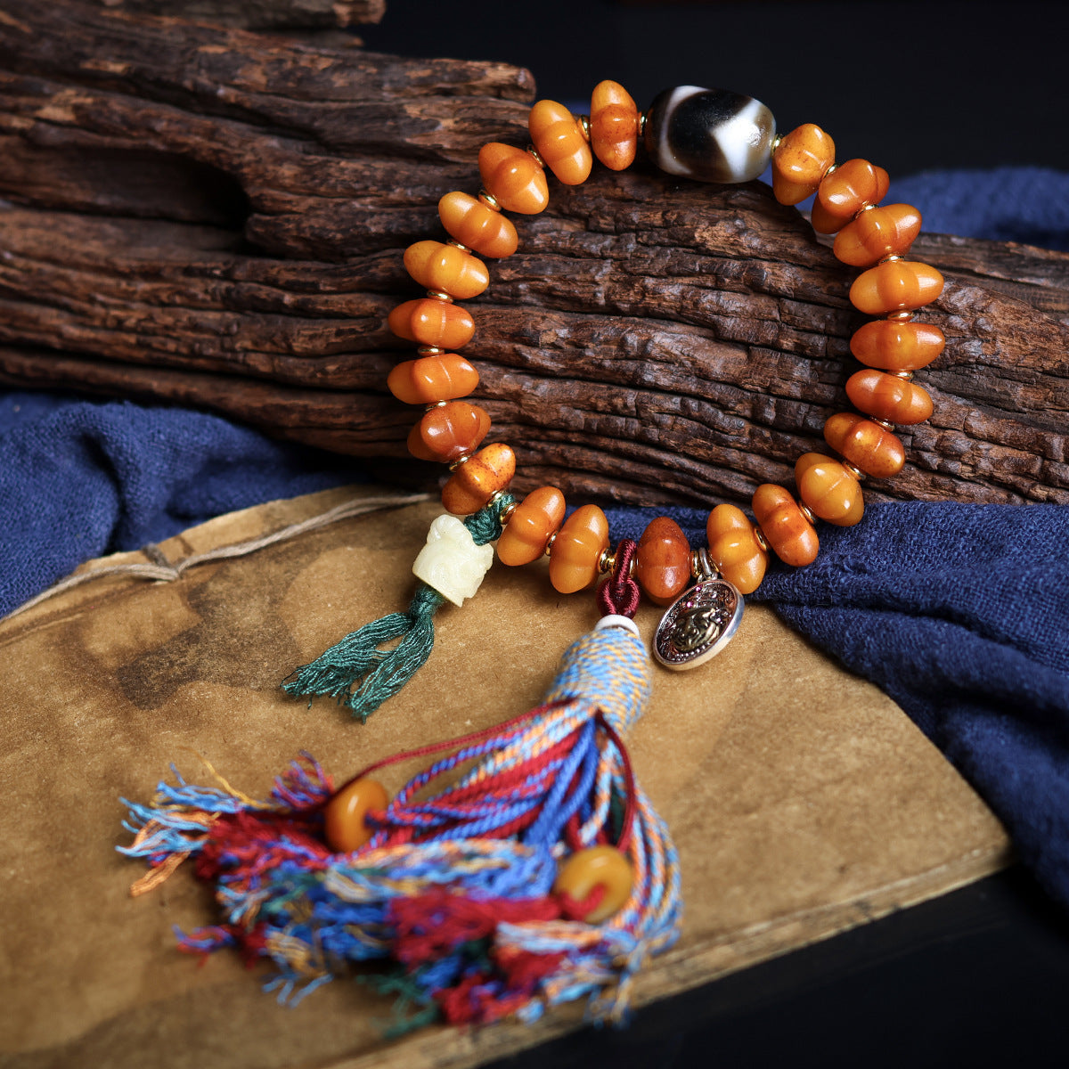 Bone Barrel Shaped Bead Crafts Tag Ethnic Bracelets - About 6 * 12mm Yak Bone Five-Pointed Star Beads Bracelet MegaBDM