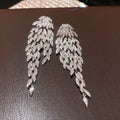 Women's Needle Inlaid Zircon Leaves Tassel Personalized Design Earrings - 1# Silver Needle-Silver MegaBDM