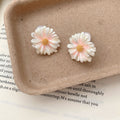 Oil Daisy Flower Female Sweet Cute Stud Earrings - E006133 White Powder Ear Clip MegaBDM