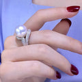 High Carbon Rhinestone Pearl Female Design Light Luxury Open Exquisite Ring MegaBDM