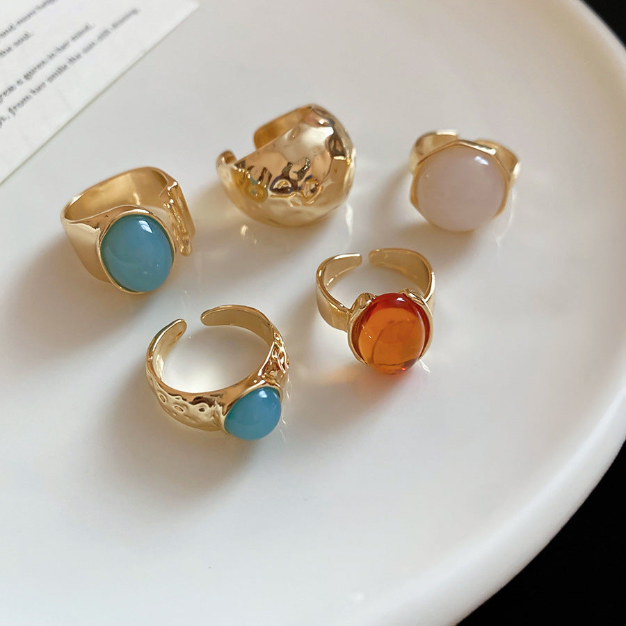 Rose Flower Love Pearl Light Luxury High Sense Ring - 1# Ring-Gold (Set of 5) MegaBDM