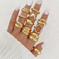 Women's Exaggerated Personalized Gold Irregular Oval Heart-shaped Open Rings - 11-Piece Set HS2099-6