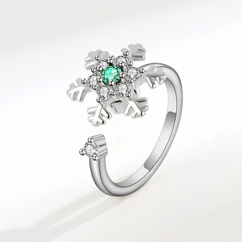 Women's Rotatable Design Fashion Personality Trendy Cold Light Rings - White Gold Color Snowflake Rotation / Adjustable Opening MegaBDM
