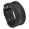 Simple Handmade Stitching Vintage Cattle Leather Bracelet - Black MegaBDM