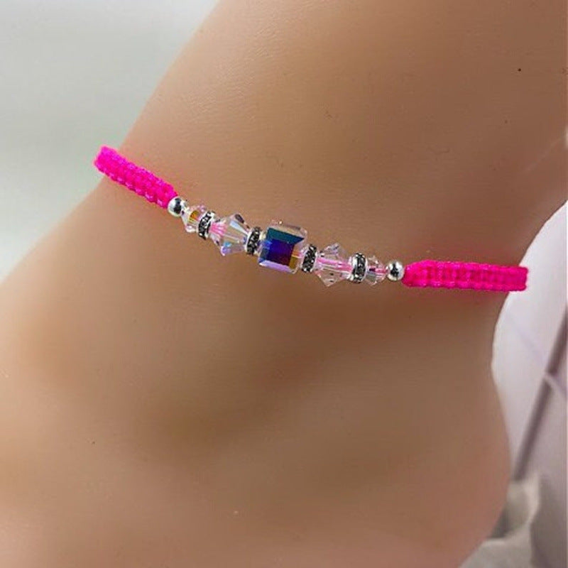 Ethnic Style Simple Diamond Rectangular Crystal Anklets - Pink Rectangular Crystal Anklet MegaBDM