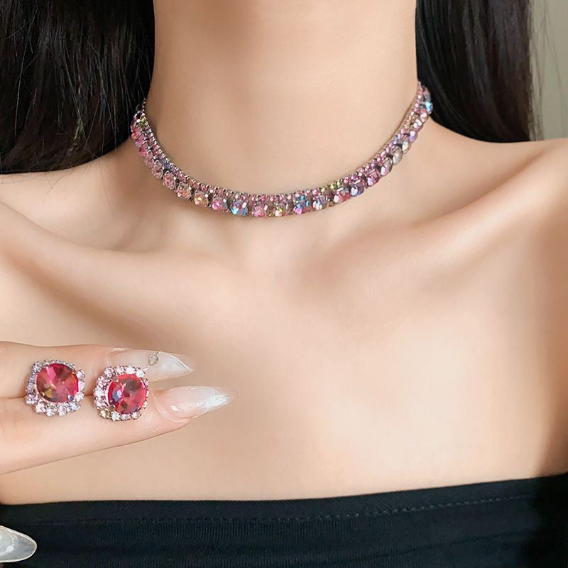 Palace Style Temperamental Minority Clavicle Chain Light Necklaces - 31# Necklace-Pink-Blue-Green (Two-Piece Set) MegaBDM