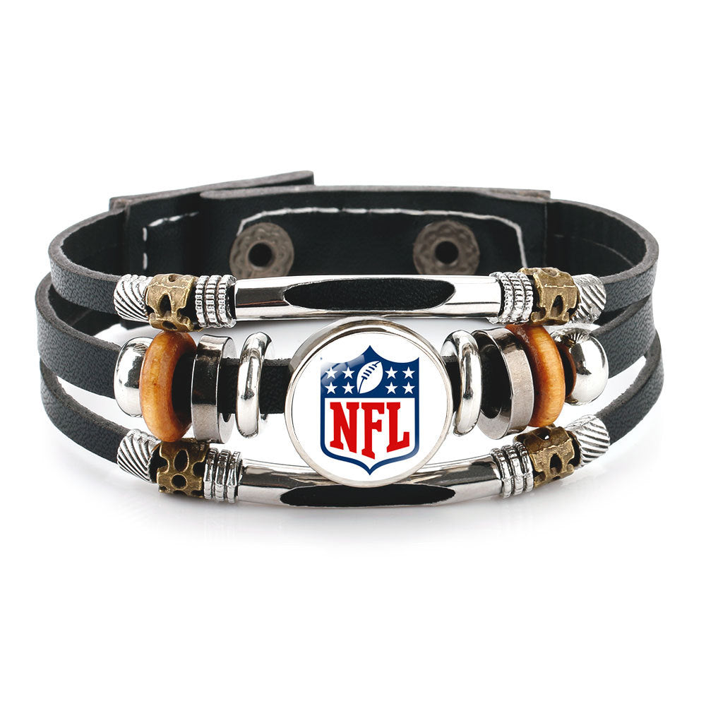 Genuine Leather Hand Professional Rugby League Team Time Stone Bracelet - 12122733-NFL / Pattern Size-18mm MegaBDM