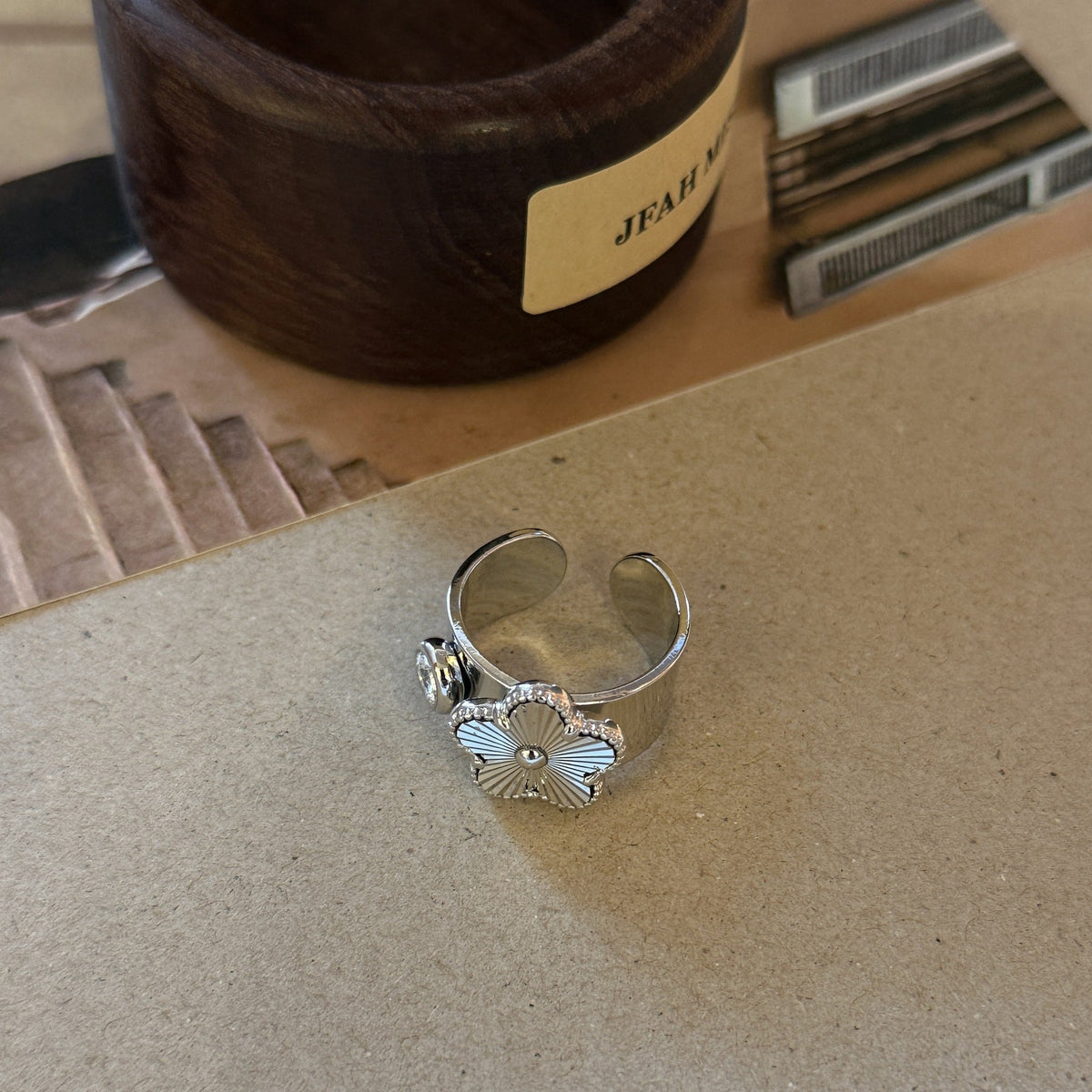 Women's Plated Hollow Flower Korean Style Elegant High-grade Light Luxury Commute Ring - Silver Plum Zircon Ring MegaBDM