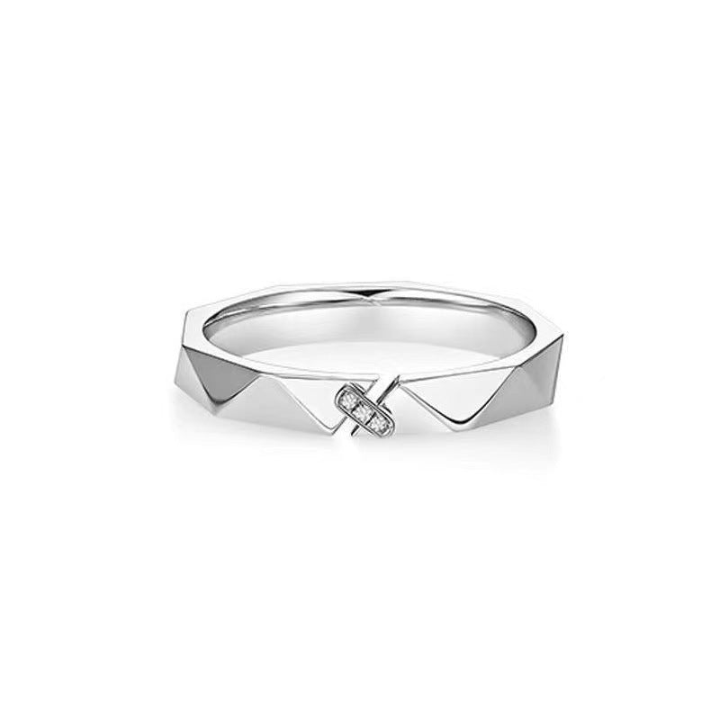 Women's & Men's Long Couple Design Light Luxury High Class Elegant Rings - JZ-065-Paper Short Love Ring-Men's-White Gold Color / Adjustable Opening MegaBDM