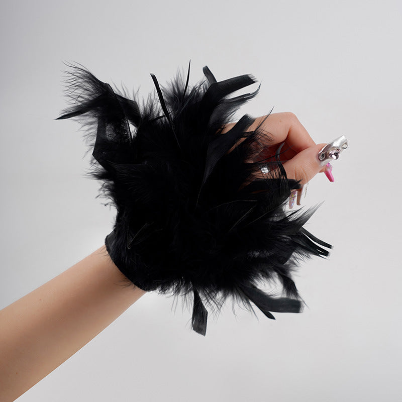 Turkey Feather Colorful Pop Hair Band Bracelet - Black MegaBDM