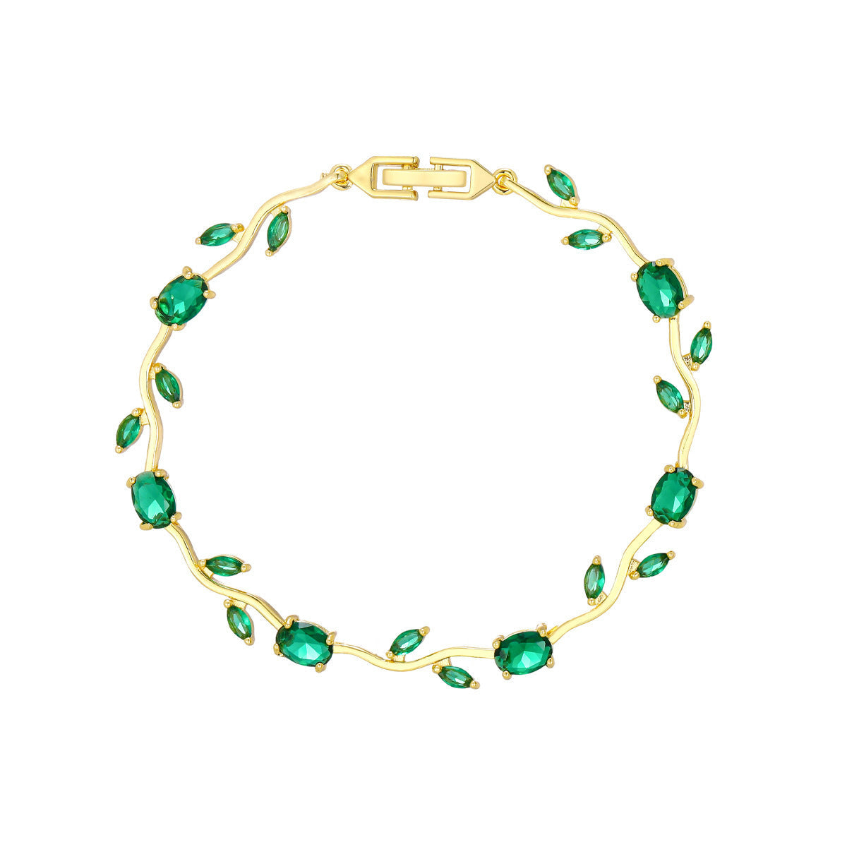 Luxury Style Quality Light Full Diamond Bracelet - Gold; Green MegaBDM