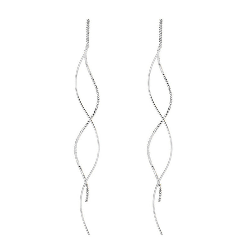 Women's Threads Light Luxury Minority Design Sense Long Fringe Geometric Commuting Earrings - Wavy Ear Threads (Copper White Gold Plated) MegaBDM