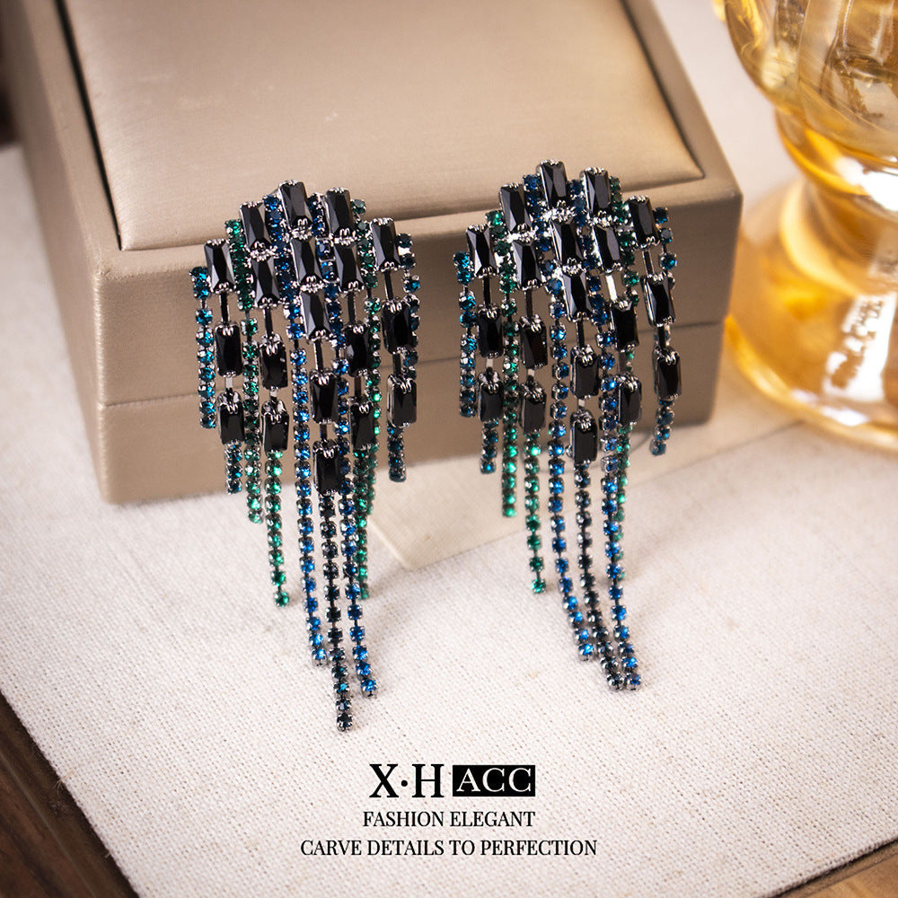 Elegant Zircon Butterfly Tassel Gentle Stylish Personality Stud Earrings - 66# Blue and Green Contrast Color Tassel Earrings MegaBDM