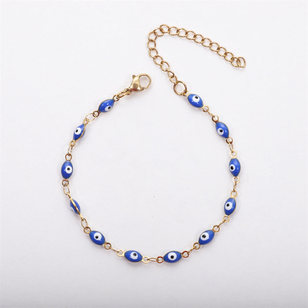 Jin Gold Turkey Devil's Eye Stainless Steel Titanium Small Bracelets - Blue MegaBDM