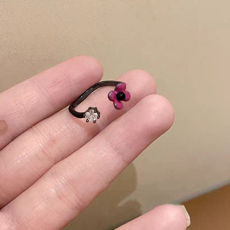 Women's Bow Tie Fashion Elegant Graceful Index Finger Light Luxury Minority Ring - Oil-Spot Glaze Flowers Zircon Ring MegaBDM