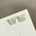 Women's Zircon Tassel Light Luxury High Sense Stud Earrings - 10# Green Butterfly Magnetic Ear Clip Pair MegaBDM