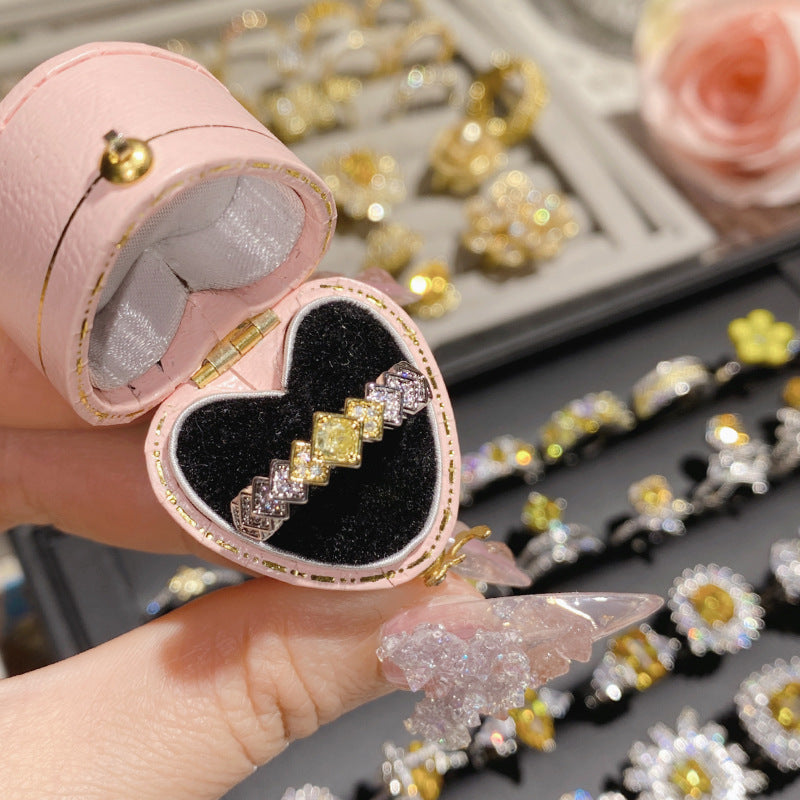 Camellia Fashion Romantic French Golden Rhinestone Gold Plated Ring - Ring 0393 [Gold Yellow Diamond]] MegaBDM