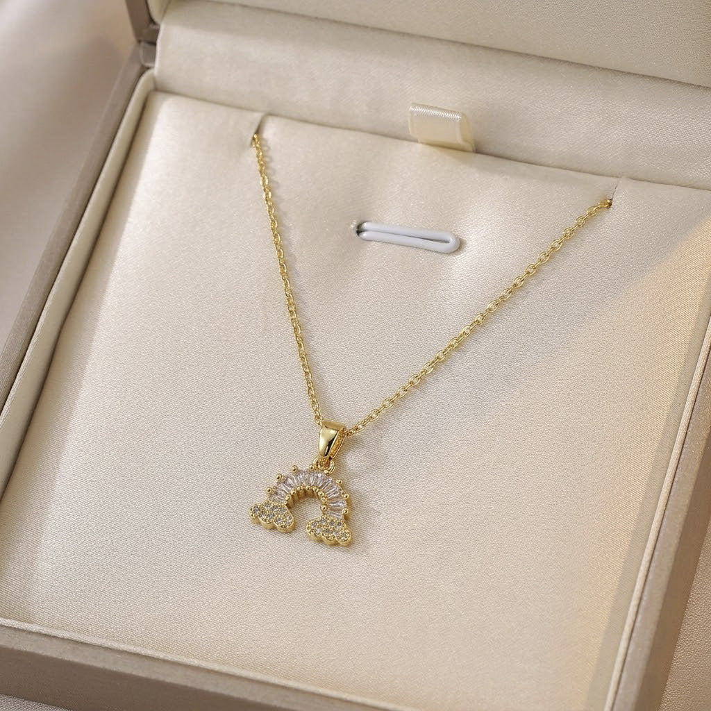 Women's Elegant Rainbow Fashion Star Moon Clavicle Necklaces - X0308 Gold --1 MegaBDM