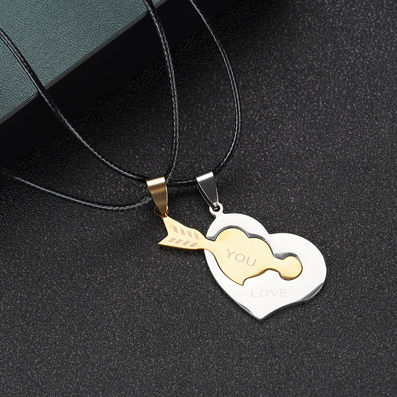 Steel Black White Cat Couple Creative Necklaces - NST-0096 Go through the Heart with One Stone, Gold and White MegaBDM
