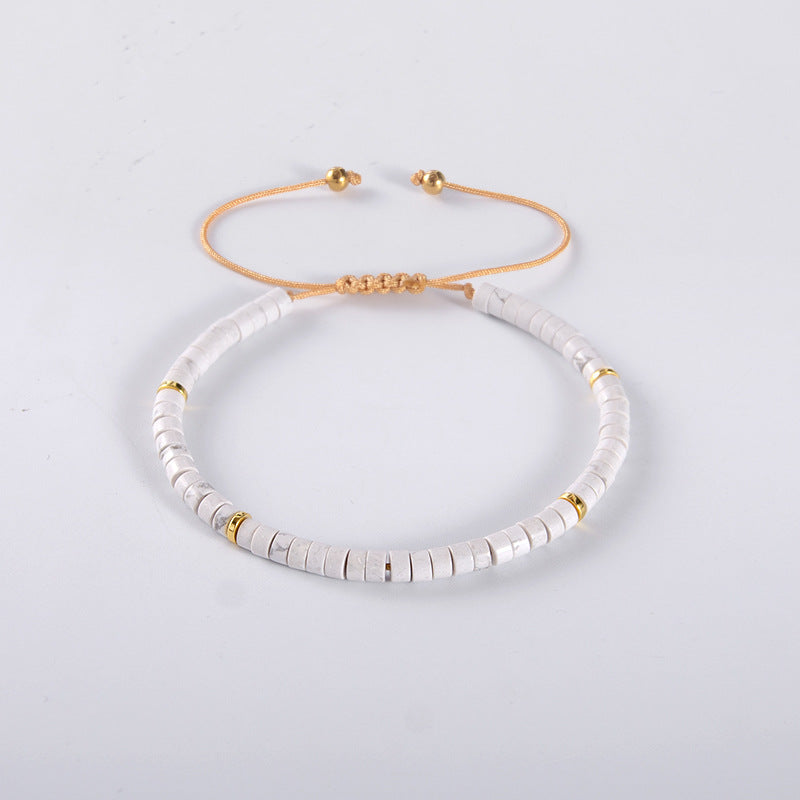 Natural Stone Spacer Beads Beaded Weave Boho Bracelet - White crystal MegaBDM