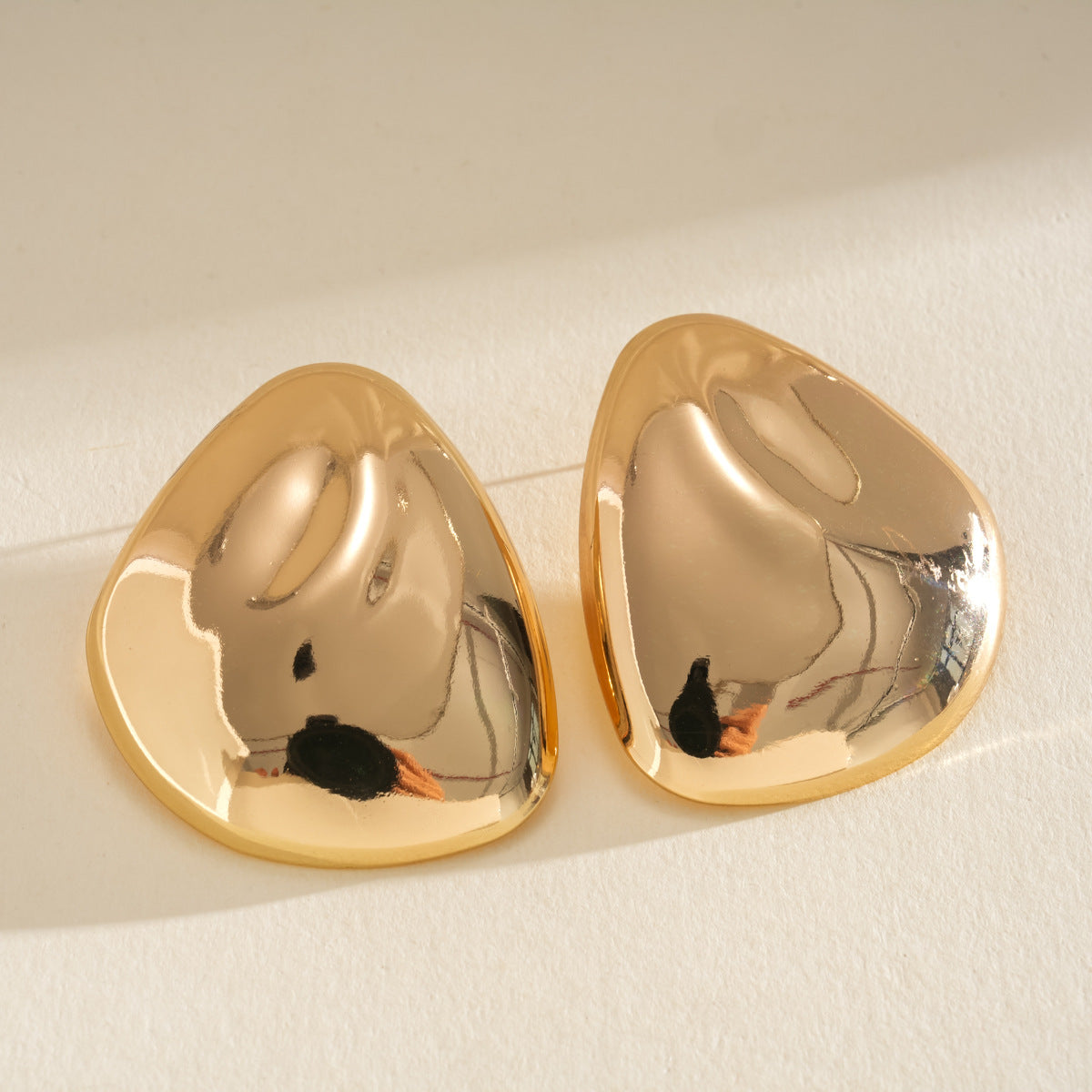 Geometric Cut Heart-shaped Oval Irregular Design Versatile Light Stud Earrings - 9# Silver Needle-Gold MegaBDM