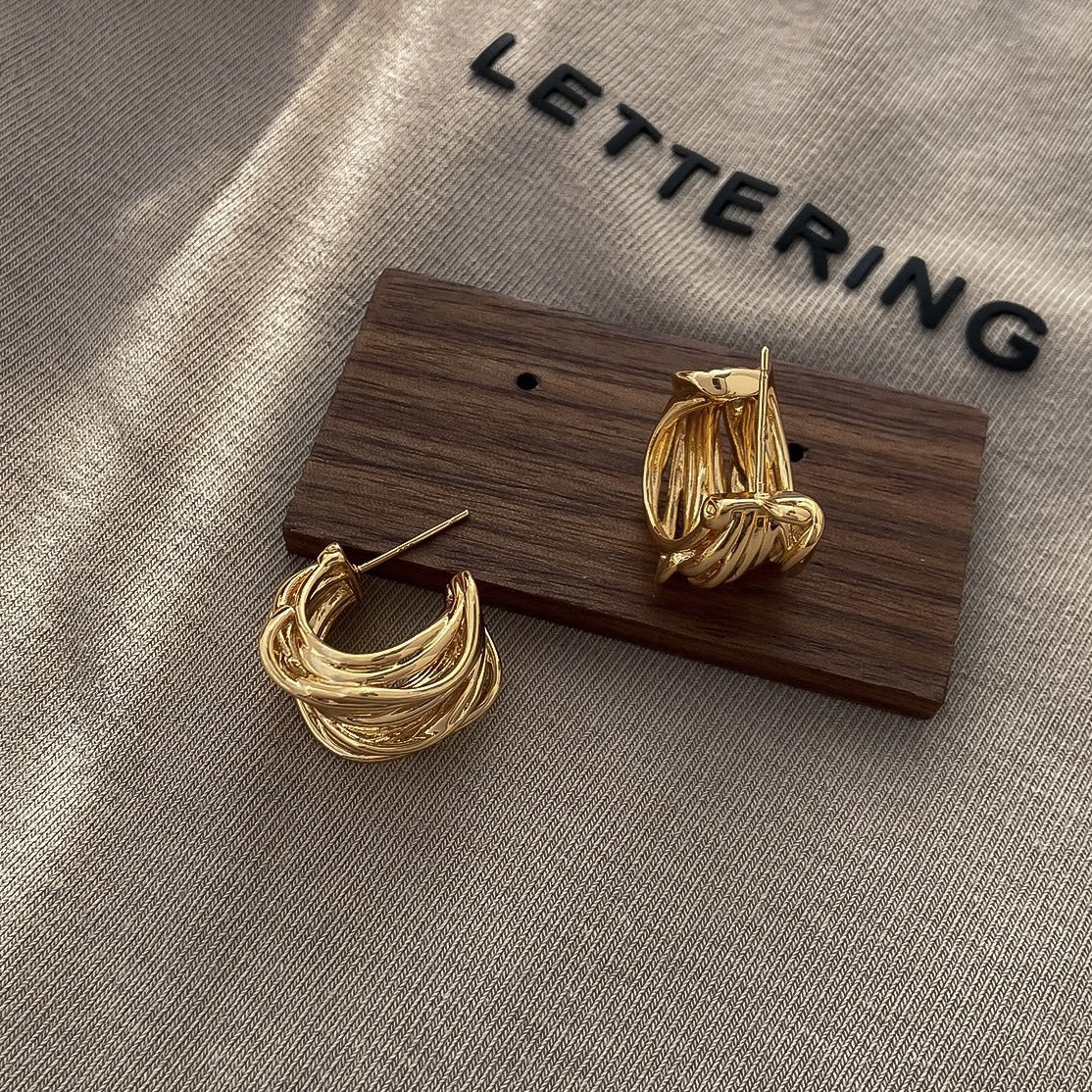 Women's Personality Fashion Trendy Light Luxury High-grade Earrings - 1# Silver Needle-Environmental Protection-Golden-Real Gold Plating MegaBDM