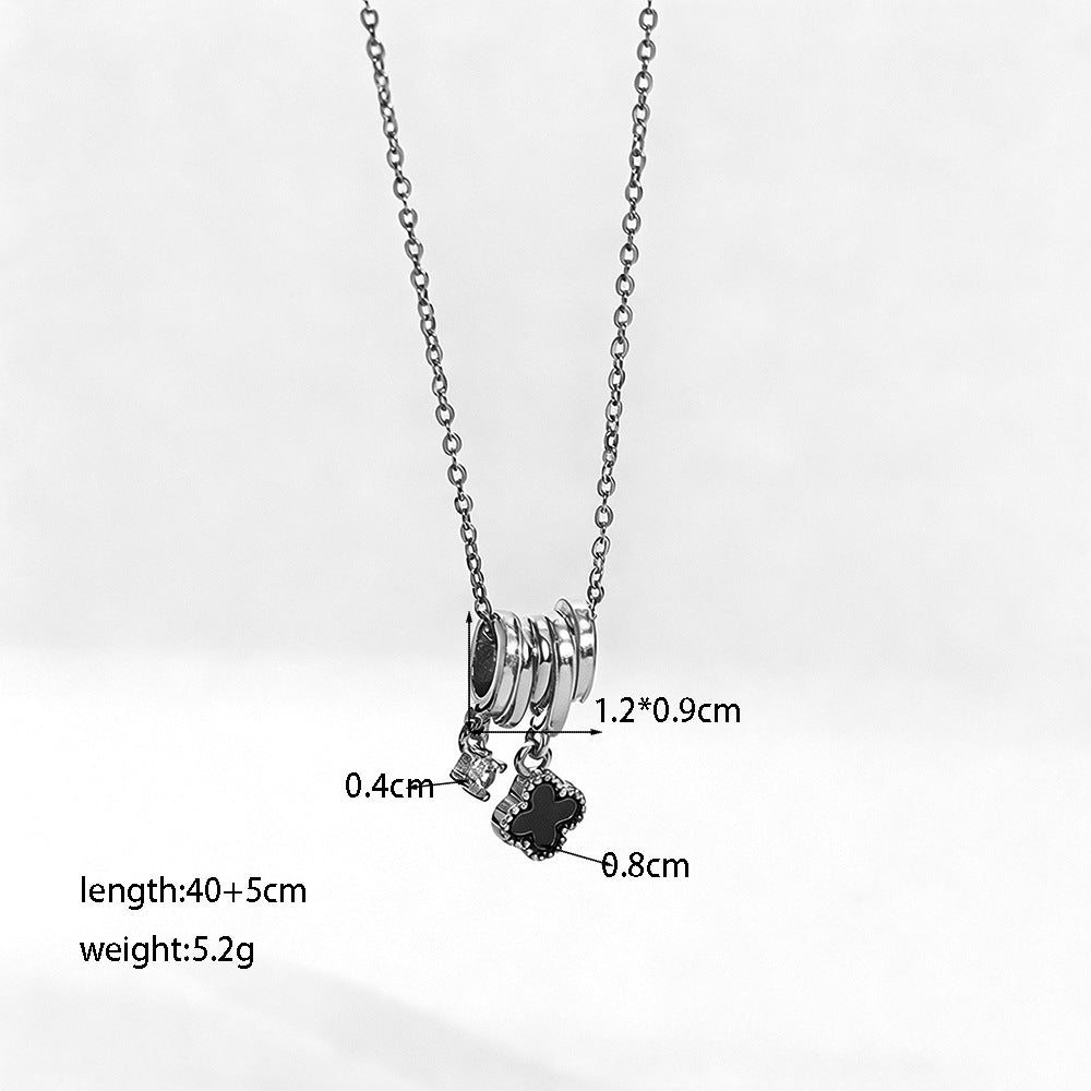 Women's Micro Inlaid Zircon Sun Star Moon Zodiac Clavicle Necklace - [Xkn8305] Shiny Black Clover Necklace Silver MegaBDM