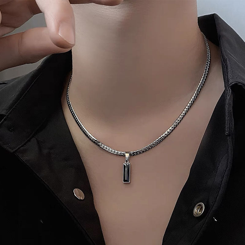 Men's Titanium Steel No Fading Black Zircon Embossed Necklace MegaBDM