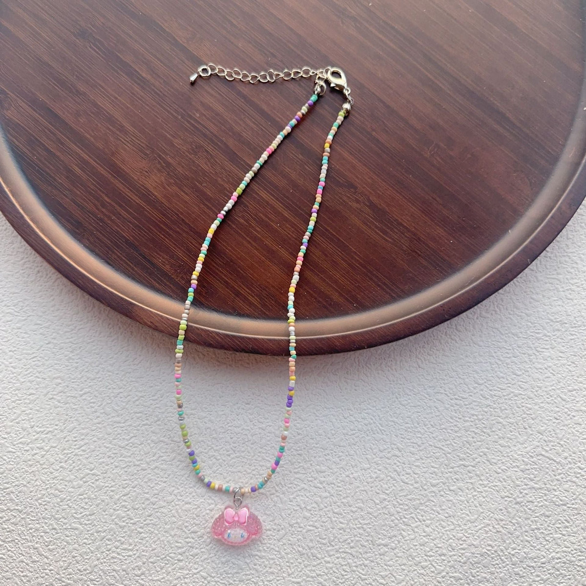 Beaded For Cartoon Cute Bowknot Clavicle Chain Necklace - Pink Big Ear Dog MegaBDM