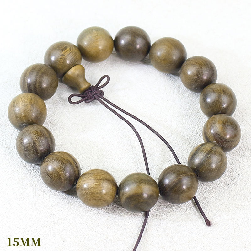 Women's & Men's Sandalwood Submerged Old Materials Beads Chinese Bracelet - [Auspicious Style] 15MM 15 Pieces MegaBDM