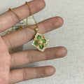 Women's Italian Brushed Cloth Clover Large Fritillary Clavicle Chain High-grade Necklace - XL232 Net Drill Large Transparent Green [Gold] MegaBDM