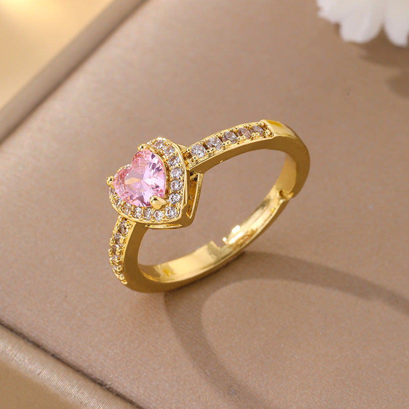 Women's Heart-shaped Zircon Titanium Steel Light Luxury Necklace - 250-Gold Pink Zirconium Ring MegaBDM