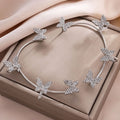 Zircon Butterfly Surrounding Adjustable Ear Female No Stud Earrings - Silver Pair (Left and Right Ears) MegaBDM