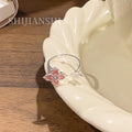 Women's Spring Sweet Pink Cherry Double Flower Niche Knot Design Sense Ring - [Pink Cherry Cross Double Flower] Open Ring MegaBDM