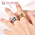 Wide-brimmed Textured Stainless Steel Simple Female Rings MegaBDM