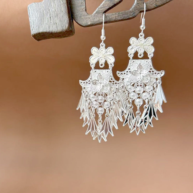 Sier Ethnic Style Peacock Retro Ear Hook Vintage Scenic Spot Earrings - 3067 Fishtail MegaBDM