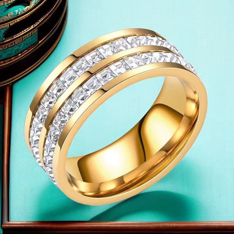 Women's Titanium Steel Design Starry Stainless Style High-grade Bracelets - 7-b-1 Two Rows of Square Diamond Gold (Faded Package Returned) / No. 5 MegaBDM