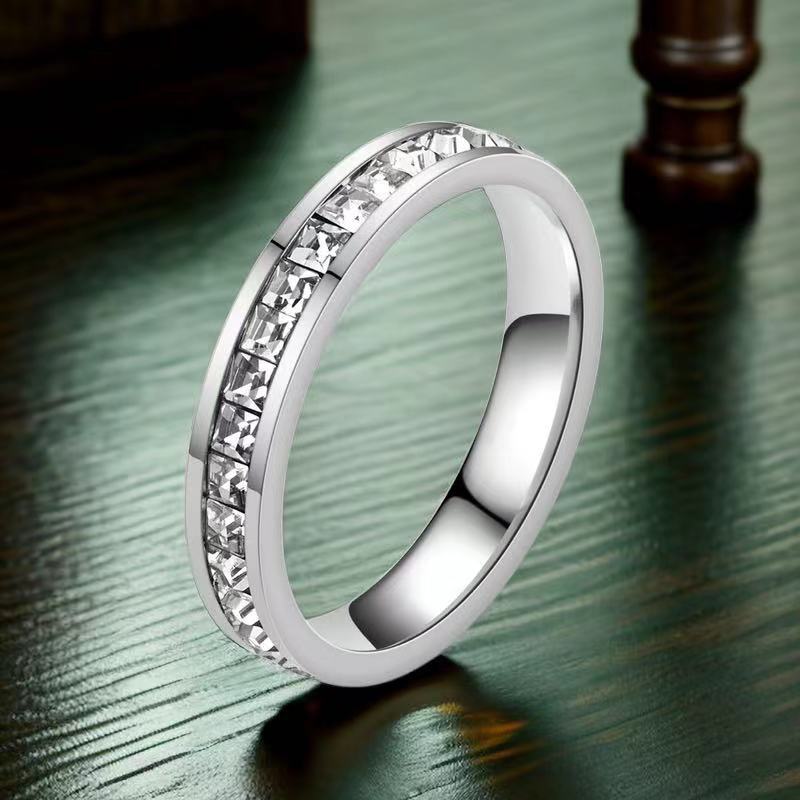 Women's Titanium Steel Design Starry Stainless Style High-grade Bracelets - 5-b-4 a Row of Square Diamond Steel Color (Never Fade) / No. 5 MegaBDM