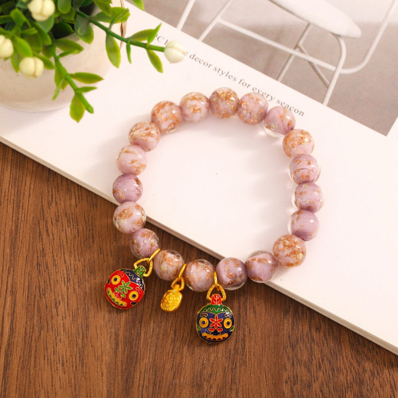 Gray Colored Glaze Gold Foil Swallowing Beast Ethnic Style Bracelets - Luminous Taro Purple Swallowing Gold Beast Bracelet / 10mm MegaBDM